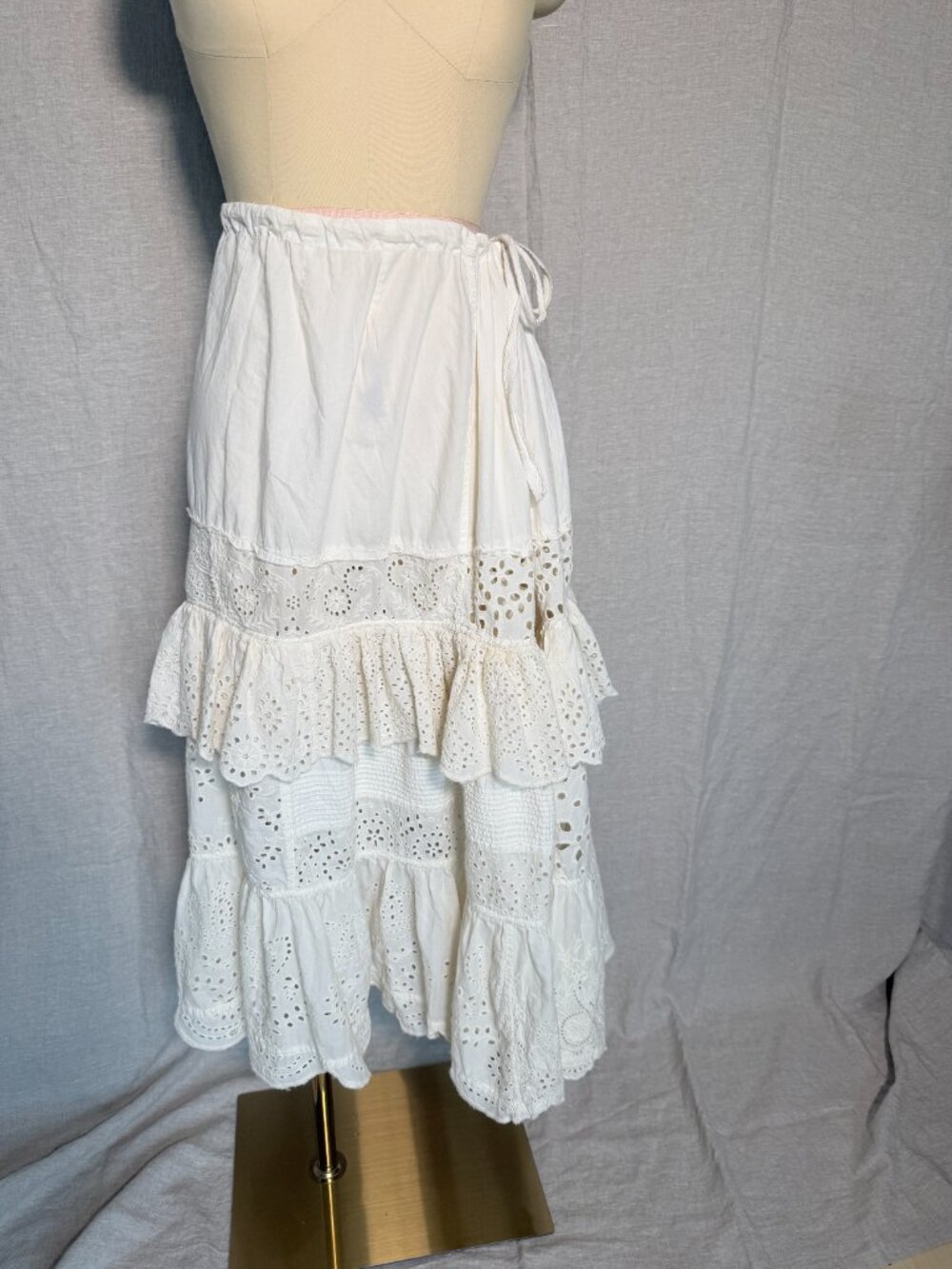 Magnolia Pearl Pizarro Eyelet Skirt White Cotton One Size NWT Boho